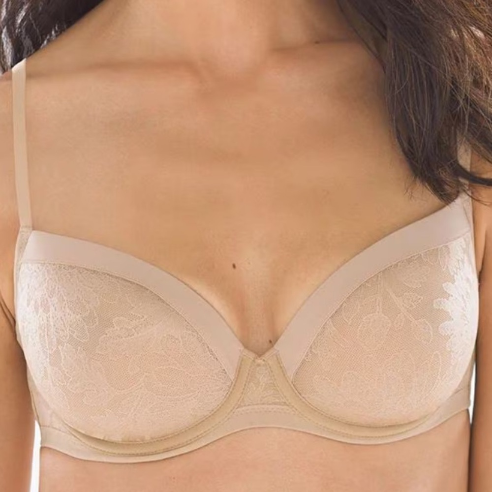 NWT Soma 36B Lightest Lift Demi Bra Floral Lace Smooth Nylon Underwire Tan
